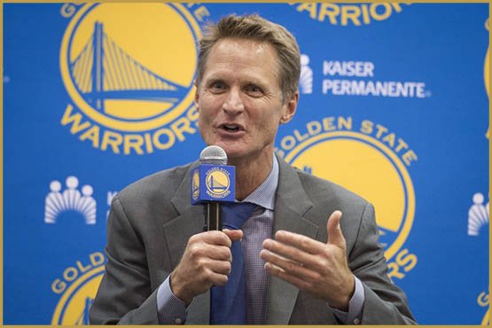 May 20, 2014; Oakland, CA, USA; Steve Kerr addresses the media in a press conference after being introduced as the new head coach for the Golden State Warriors at the Warriors Practice Facility. Mandatory Credit: Kyle Terada-USA TODAY Sports